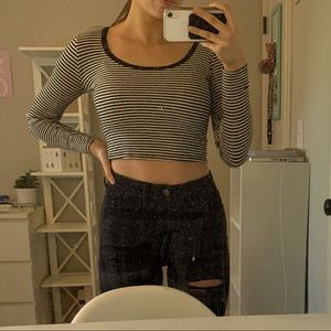 Striped long sleeve cropped top